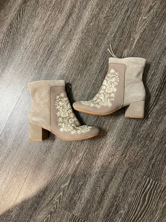 Toms Shoes - Toms Taupe Suede Ankle Boots with Cream Floral Embroidery